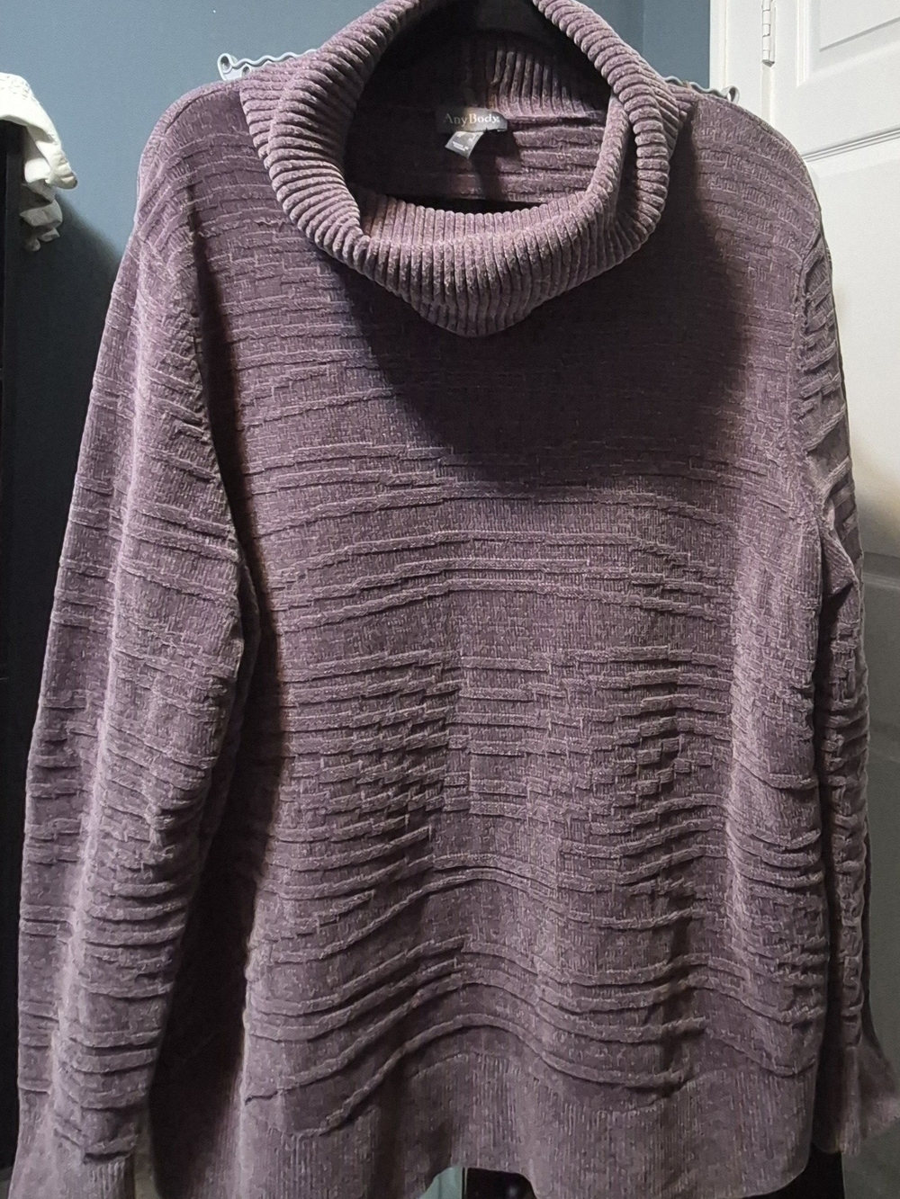 AnyBody Purple Cowl Neck Textured Sweater Sz L